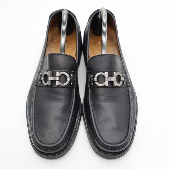Salvatore Ferragamo Men's 7.5 EE Horse Bit Black Leather Loafers Dress Shoes - Picture 2 of 11